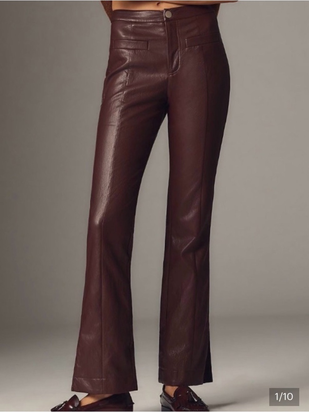 Anthropologie Chocolate Brown Faux Leather Flare Pants